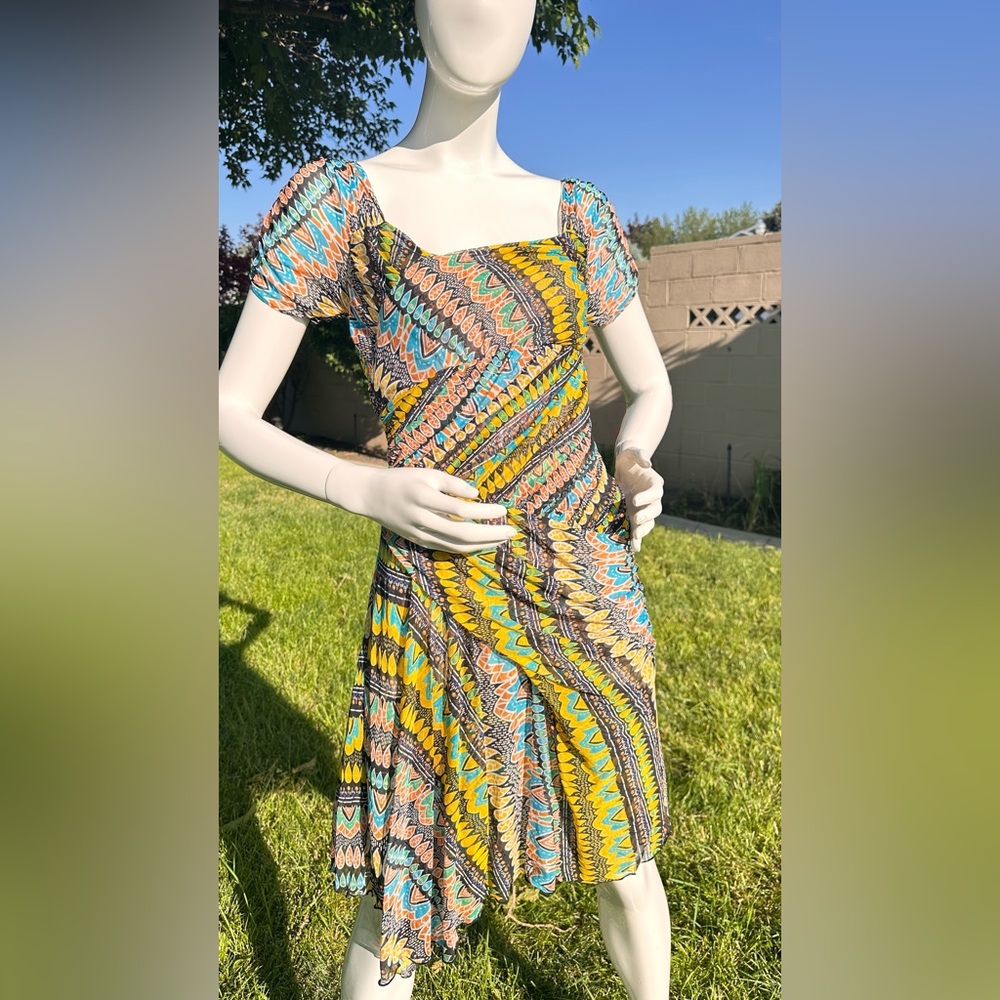 Diane Von Furstenberg Blue and Yellow Asymmetrical Sundress